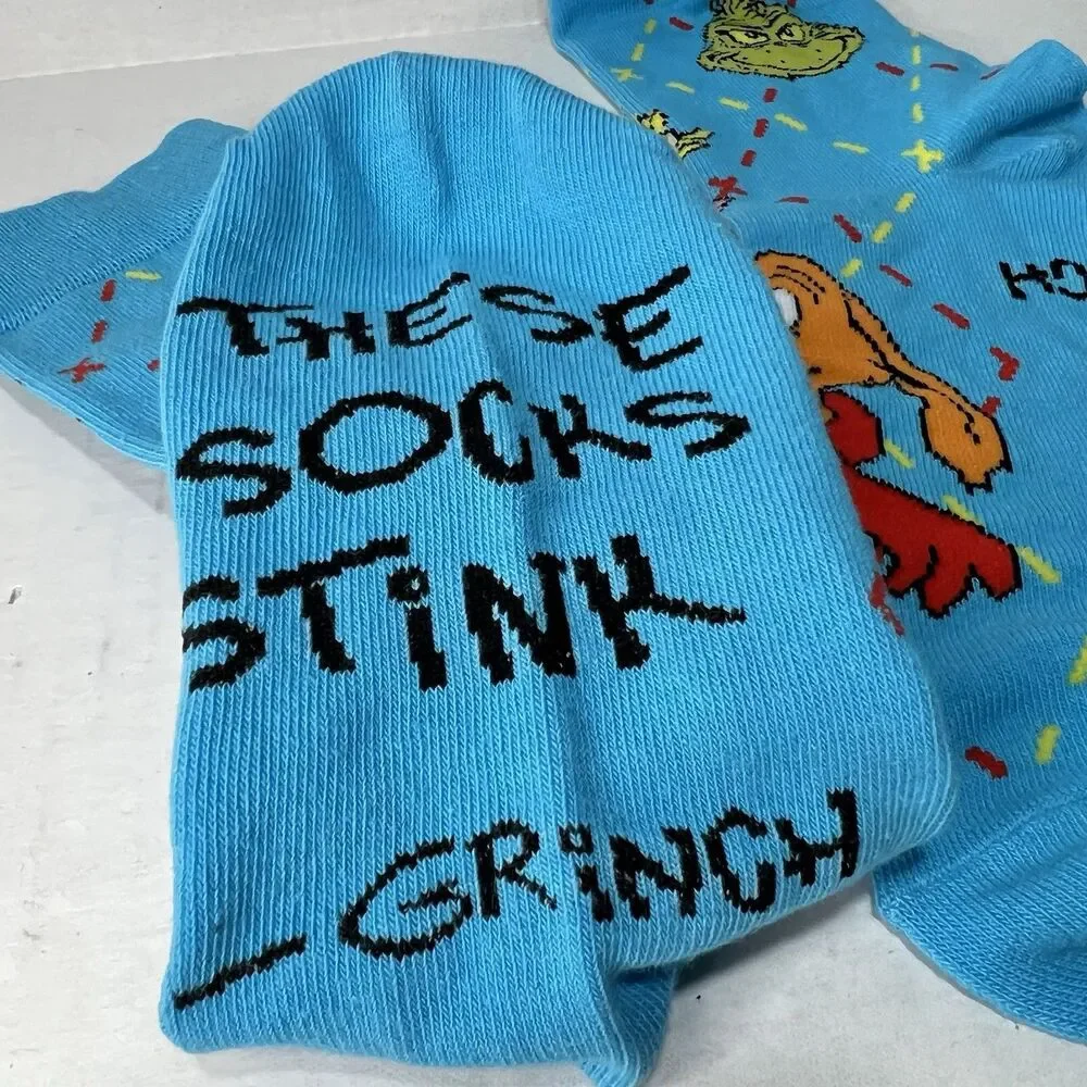 2025 McDONALD'S Grinch Socks Christmas Adult Happy Meal Blue Socks